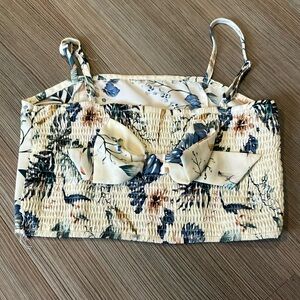 SHEIN Cream and Blue Smocked Tie Front Camisole